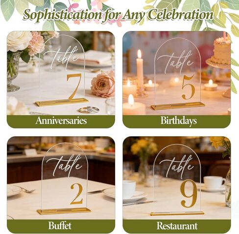 Arch Wedding Table Numbers 1-10 with Stands - 5.5" X 7" Gold 3D Elegant Acrylic Arch Sign with Holder, Perfect for Wedding, Anniversary, Banquet, Restaurant and Event Decor in Saudi Arabia