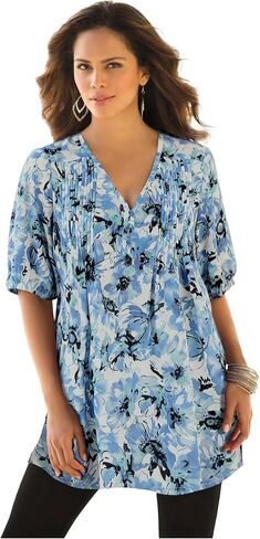 ROAMAN's Women's Plus Size Printed Y-Neck Georgette Top in Kuwait