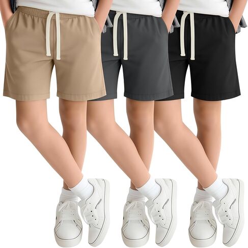 3 Pack Boys Shorts Casual High Elastic Waisted Drawstring Pocket Loose Solid Summer School Sweat Shorts in Saudi Arabia