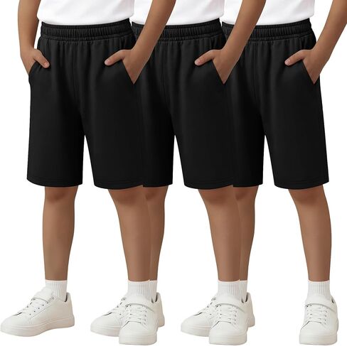 3 Pack Boys Shorts Bermuda Kids Athletic Elastic Waisted Pull On Youth Knee Length Sweat Shorts Pockets 5-16 Years in Saudi Arabia