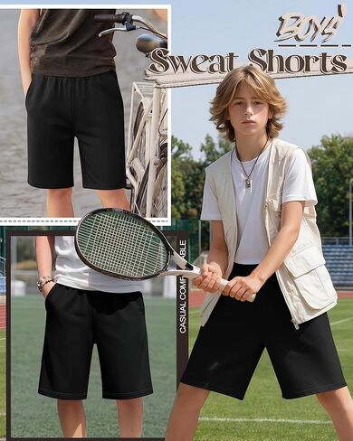 3 Pack Boys Shorts Bermuda Kids Athletic Elastic Waisted Pull On Youth Knee Length Sweat Shorts Pockets 5-16 Years in Saudi Arabia