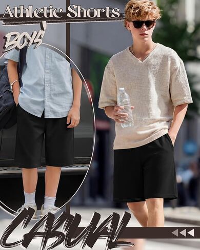 3 Pack Boys Shorts Bermuda Kids Athletic Elastic Waisted Pull On Youth Knee Length Sweat Shorts Pockets 5-16 Years in Saudi Arabia