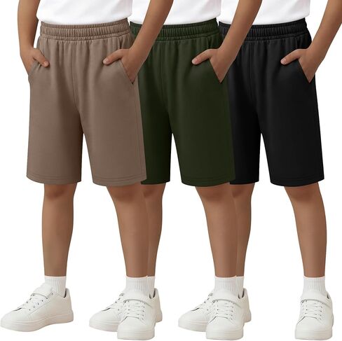 3 Pack Boys Shorts Bermuda Kids Athletic Elastic Waisted Pull On Youth Knee Length Sweat Shorts Pockets 5-16 Years in Saudi Arabia