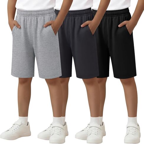 3 Pack Boys Shorts Bermuda Kids Athletic Elastic Waisted Pull On Youth Knee Length Sweat Shorts Pockets 5-16 Years in Saudi Arabia