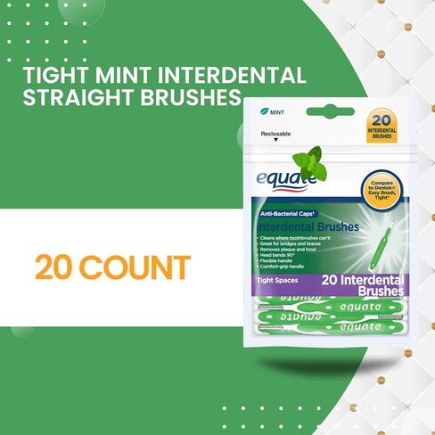 Ultra Tight Interdental Brushes for Tight Teeth Dental Picks for Plaque Removal Safe for Braces & Dental 20ct - Tight Mint Interdental Straight Brushes, Tight Bristles, 20 Count (01) in Kuwait