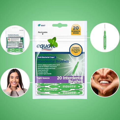 Ultra Tight Interdental Brushes for Tight Teeth Dental Picks for Plaque Removal Safe for Braces & Dental 20ct - Tight Mint Interdental Straight Brushes, Tight Bristles, 20 Count (01) in Kuwait