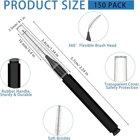 150 Pack Interdental Brushes for Braces, Plastic Dental Brushes Cleaner Between Teeth, Tooth Pick Tool Interdentales with Soft Spiral Brush Head - Efficient Oral Care, Black in Kuwait