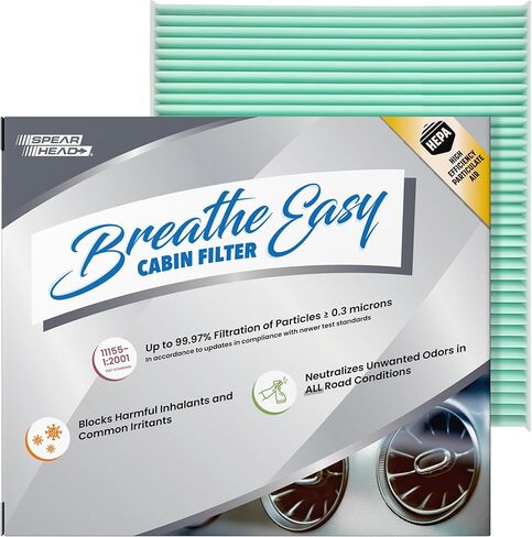 Spearhead HEPA Breathe Easy Cabin Filter, Up to 99.97% Filtration of 0.3 Micron Particles w/No Airflow Reduction (BE-157H) in Kuwait