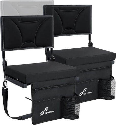 Sportneer Stadium Seats with Back Support: Height Adjustable Thick Padded Stadium Seats with Pocket, Shoulder Strap, Carry Handle, Cup Holder, Folding Stadium Chair for Sports Events Concerts Outdoor in Saudi Arabia