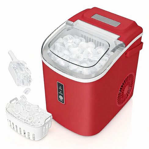 صانعة ثلج 9 رصاصات في 6 دقائق، 29 رطلًا من الثلج في 24 ساعة، آلة ثلج محمولة مع تنظيف ذاتي ومغرفة ثلج، لبار الحفلات المنزلية، أحمر in Kuwait