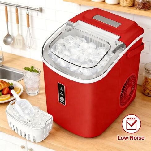 صانعة ثلج 9 رصاصات في 6 دقائق، 29 رطلًا من الثلج في 24 ساعة، آلة ثلج محمولة مع تنظيف ذاتي ومغرفة ثلج، لبار الحفلات المنزلية، أحمر in Kuwait