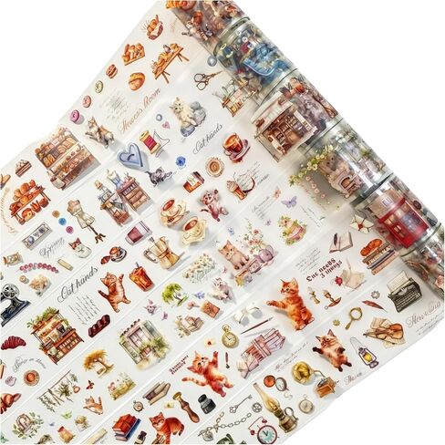 TIAMECH 6 Rolls Warm Home Series PET Scrapbook Tapes, Girlishness Leisure Time Landscaping Decorative Tape Stickers for Junk Journaling, Die-Cutting Tape Scrapbooking Supplies, and Ephemera in Kuwait