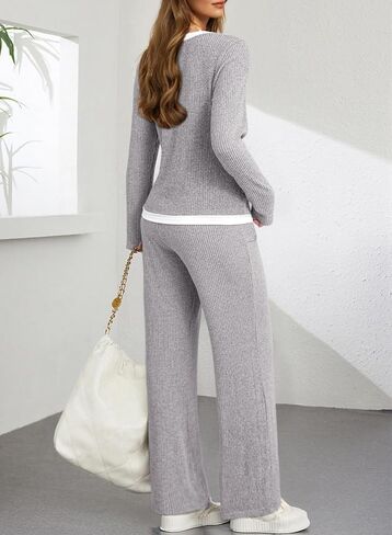Dokotoo Women's 2 Piece Sets Outfits Casual Long Sleeve Color Block Sweatshirts Wide Leg Pants Tracksuit Sets With Pocket in Saudi Arabia
