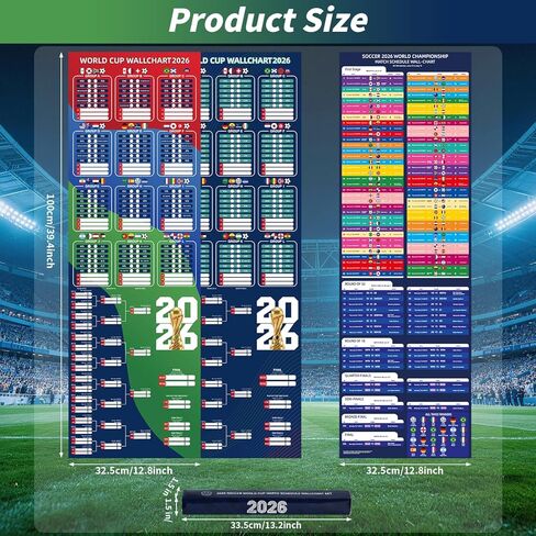 Joyvera 2026 World Cup Schedule Poster Set Dry Erase(3PCS), 40×13 Inches Double-Sided World Cup Schedule Poster with Group Stage, Knockout Rounds, Team Profiles, and Match Details for All 104 Games in Saudi Arabia