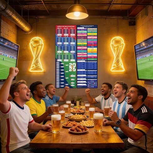 Joyvera 2026 World Cup Schedule Poster Set Dry Erase(3PCS), 40×13 Inches Double-Sided World Cup Schedule Poster with Group Stage, Knockout Rounds, Team Profiles, and Match Details for All 104 Games in Saudi Arabia