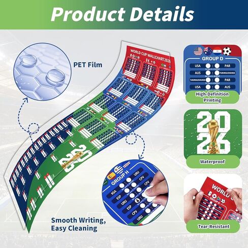 Joyvera 2026 World Cup Schedule Poster Set Dry Erase(3PCS), 40×13 Inches Double-Sided World Cup Schedule Poster with Group Stage, Knockout Rounds, Team Profiles, and Match Details for All 104 Games in Saudi Arabia