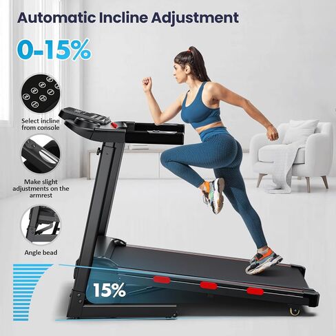 3.5 HP Auto Incline Treadmills for Home - Adjustable Height Handle Bars, 8.7 MPH, Wide Belt, 300+ lb Capacity in Saudi Arabia