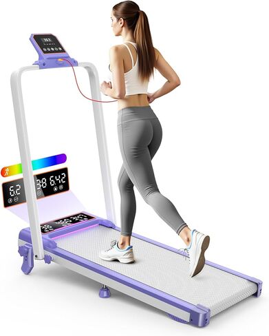 وسادة مشي قابلة للطي مع ميل بنسبة 15%/إضاءة RGB/شاشة عرض مزدوجة، جهاز مشي بقوة 3.5 حصان للمنزل، جهاز مشي محمول مع شريط مقبض و4 انحناءات قابلة للتعديل، سعة 350 رطل، تطبيق ذكي in Kuwait