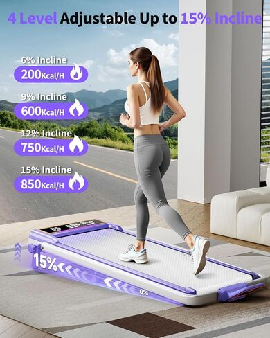 وسادة مشي قابلة للطي مع ميل بنسبة 15%/إضاءة RGB/شاشة عرض مزدوجة، جهاز مشي بقوة 3.5 حصان للمنزل، جهاز مشي محمول مع شريط مقبض و4 انحناءات قابلة للتعديل، سعة 350 رطل، تطبيق ذكي in Kuwait