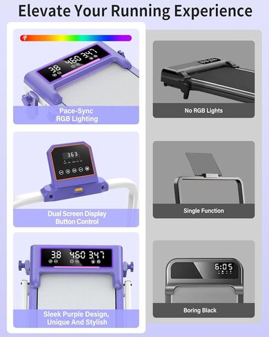 وسادة مشي قابلة للطي مع ميل بنسبة 15%/إضاءة RGB/شاشة عرض مزدوجة، جهاز مشي بقوة 3.5 حصان للمنزل، جهاز مشي محمول مع شريط مقبض و4 انحناءات قابلة للتعديل، سعة 350 رطل، تطبيق ذكي in Kuwait