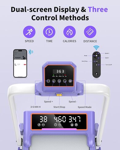 وسادة مشي قابلة للطي مع ميل بنسبة 15%/إضاءة RGB/شاشة عرض مزدوجة، جهاز مشي بقوة 3.5 حصان للمنزل، جهاز مشي محمول مع شريط مقبض و4 انحناءات قابلة للتعديل، سعة 350 رطل، تطبيق ذكي in Kuwait
