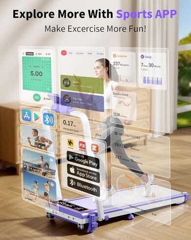 وسادة مشي قابلة للطي مع ميل بنسبة 15%/إضاءة RGB/شاشة عرض مزدوجة، جهاز مشي بقوة 3.5 حصان للمنزل، جهاز مشي محمول مع شريط مقبض و4 انحناءات قابلة للتعديل، سعة 350 رطل، تطبيق ذكي in Kuwait