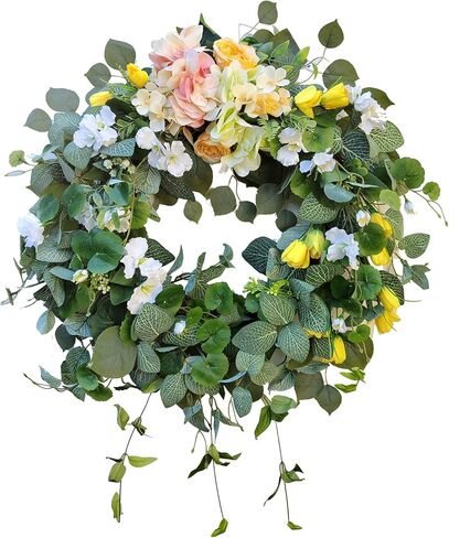 Wanna Want-Cul Decorations Wather Crections ، 24 بوصة عباد الشمس في 4 يوليو أكاليل للباب الأمامي ، إكليل من باب الصيف الأبيض الأزرق الزرقاء ليوم الاستقلال ، يوم تذكاري للديكور الداخلي في الهواء الطلق in Kuwait