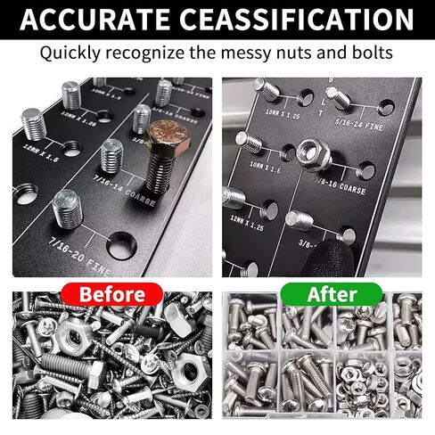 51-in-1 Bolt Size Finder & Thread Checker, 32 Metric & 32 SAE Nut and Bolt Thread Gauge with 19 Drill Bit Checker, CNC-Machined Aluminum Screw Size Chart, Go/No-Go ANSI Standard, Non-Slip Base. in Saudi Arabia
