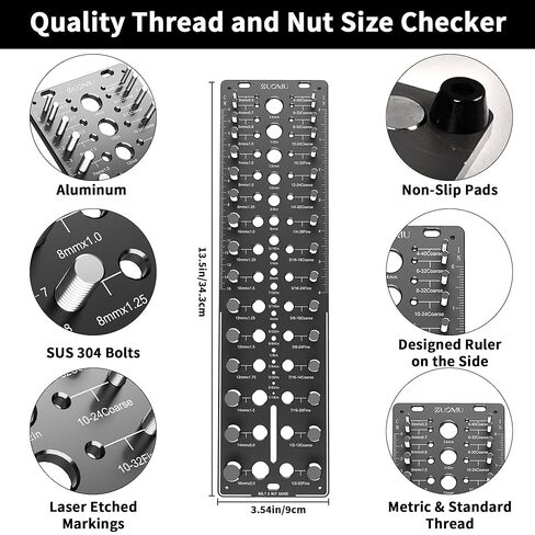 51-in-1 Bolt Size Finder & Thread Checker, 32 Metric & 32 SAE Nut and Bolt Thread Gauge with 19 Drill Bit Checker, CNC-Machined Aluminum Screw Size Chart, Go/No-Go ANSI Standard, Non-Slip Base. in Saudi Arabia