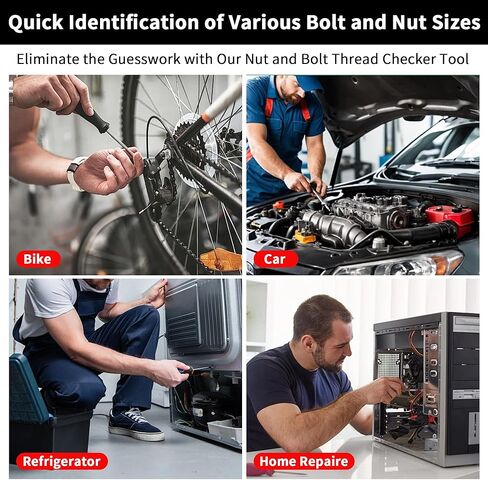 51-in-1 Bolt Size Finder & Thread Checker, 32 Metric & 32 SAE Nut and Bolt Thread Gauge with 19 Drill Bit Checker, CNC-Machined Aluminum Screw Size Chart, Go/No-Go ANSI Standard, Non-Slip Base. in Saudi Arabia