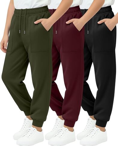 3 Pack Boy's Joggers Kids Sweatpants Elastic Waist Teens Athletic Youth Pants with Pockets Interior Drawstring in Saudi Arabia