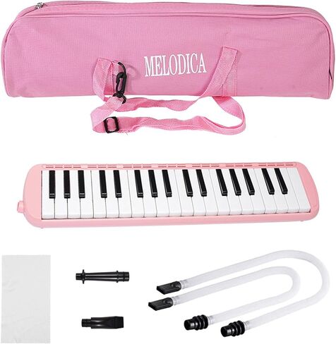 37 Keys Exquisite Melodica Instrument Premium Plastic Material Easy to Operate for Beginners Adults PinkBlackBlue (Pink) in Saudi Arabia