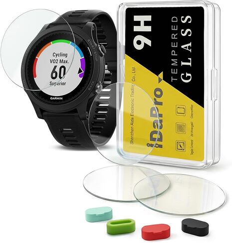 [4 Pack] Screen Protector for Garmin Forerunner 945 Smartwatch + Silicone Anti-dust Plugs Tempered Glass Anti-Scratch Bubble-Free in Kuwait