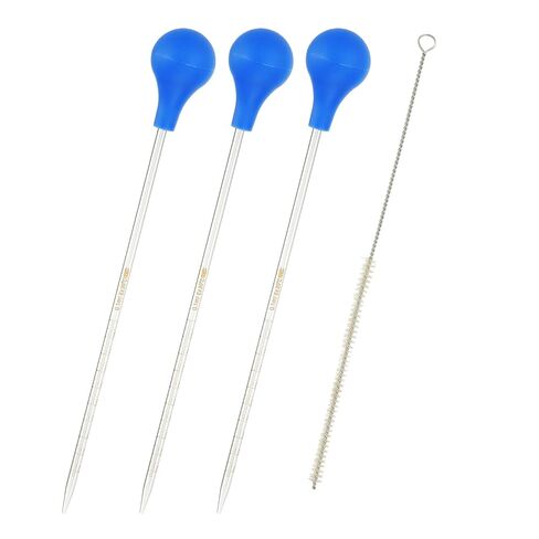 طقم Patikil Traderged Dropper Pipettes ، 3 PCS 25ML Borosilicate Glass ماصة مع غطاء مطاطي أزرق وفرشاة لنقل السائل للمختبر ، الكيمياء ، واضحة in Kuwait