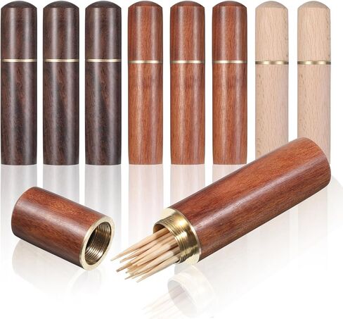 6PCS Portable Wooden Toothpick Holder, Multi-function Mini Toothpick Case, Travel Portable Toothpicks Dispenser Bucket for Storing Needles, Pills, Ear Picks, Cotton Swabs, and Other Small Items in Kuwait