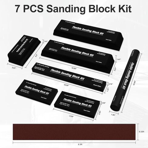 7Pcs Sanding Block Kit with Sandpaper Flexible EVA Foam Sanding Blocks Wet or Dry Autobody Sanding Kit for Woodworking Automotive Car Bodywork in Kuwait