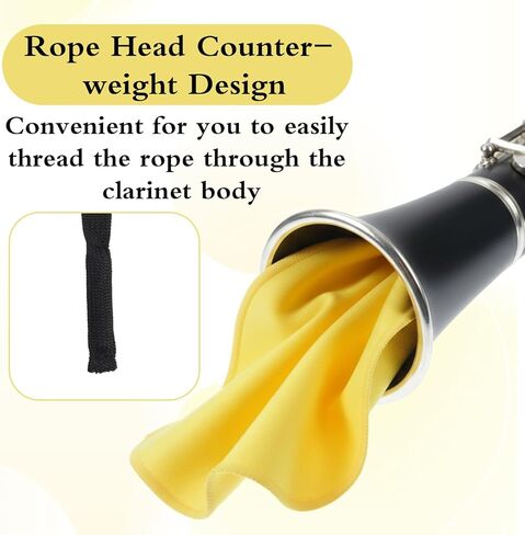 4 Pcs Clarinet Cleaning Cloth,Two-Layer Alto Sax Swab,Flute Clarinet Swabs Cloth Kit with Weighted Cord,Suitable for Clarinets, Piccolo, Flute, Saxophones,Yellow in Kuwait