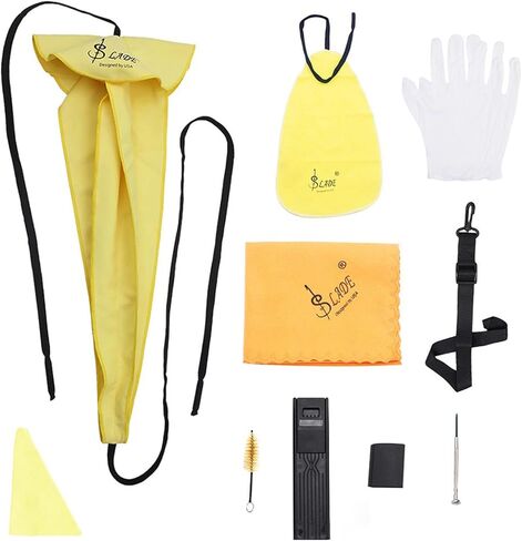 Alto Tenor Soprano Saxophone Cleaning Cloth Kit, Sax Microfiber Cleaning Cotton Cloth with Reed Case & Mouthpiece Brush & Gloves & Neck Strap, Wind Woodwind Clarinet Flute Trumpet Clean Care Swab in Saudi Arabia