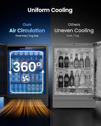 24 Inch Beverage Refrigerator, 180 Can Under Counter Fridge, Stainless Steel Beer Fridge for Built-in & Freestanding, Outdoor Refrigerator for Soda, Beer, Wine (Black) in Saudi Arabia