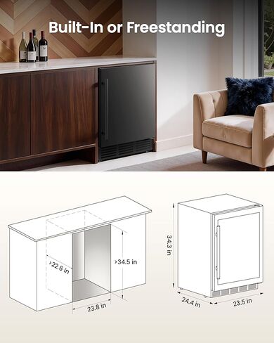 24 Inch Beverage Refrigerator, 180 Can Under Counter Fridge, Stainless Steel Beer Fridge for Built-in & Freestanding, Outdoor Refrigerator for Soda, Beer, Wine (Black) in Saudi Arabia