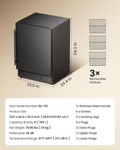 24 Inch Beverage Refrigerator, 180 Can Under Counter Fridge, Stainless Steel Beer Fridge for Built-in & Freestanding, Outdoor Refrigerator for Soda, Beer, Wine (Black) in Saudi Arabia