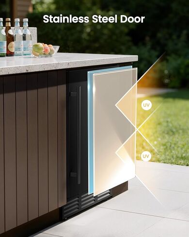 24 Inch Beverage Refrigerator, 180 Can Under Counter Fridge, Stainless Steel Beer Fridge for Built-in & Freestanding, Outdoor Refrigerator for Soda, Beer, Wine (Black) in Saudi Arabia
