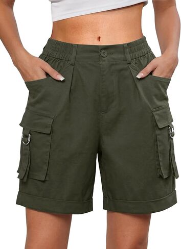 شورتات برمودا للنساء شورتات قطنية شحن عالية الخصر طول الركبة 6 جيوب 2025 الصيف شورت طويل الطويل in Kuwait