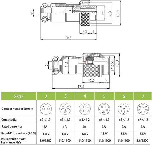 1Set GX12 Docking 2/3/4/5/ Pin 12mm Metal Connector Butt Joint Socket Male& Female Circular Panel(GX12-5 Butt Type) in Kuwait