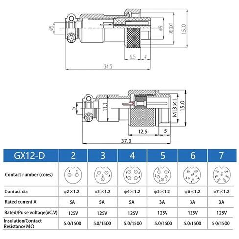 5Set GX12 Nut/Docking Type Male&Female Connector Screw Power Socket& Terminal Cable Pluggable Port(Nut Type,7P) in Kuwait