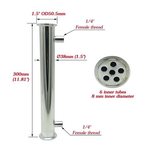 مكثف تقطير 1.5 بوصة، مبرد، مزيل للبلغم، ارتفاع 300 مم داخلي 6 أنابيب 304 من الفولاذ المقاوم للصدأ، لعمود التقطير in Kuwait