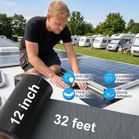 12" x 32' EPDM Reinforced Butyl Sealant Tape, Black, Self-Adhesive Deck Joist Tape, Waterproof & Weatherproof Epdm Rubber Butyl Joist Seal Tape for Roofs, Windows, RVs, Boats, Decks, and Crawl Spaces in Kuwait