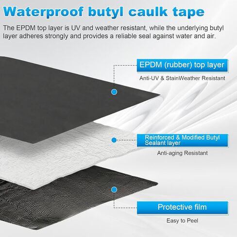 12" x 32' EPDM Reinforced Butyl Sealant Tape, Black, Self-Adhesive Deck Joist Tape, Waterproof & Weatherproof Epdm Rubber Butyl Joist Seal Tape for Roofs, Windows, RVs, Boats, Decks, and Crawl Spaces in Kuwait