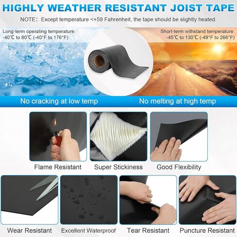 12" x 32' EPDM Reinforced Butyl Sealant Tape, Black, Self-Adhesive Deck Joist Tape, Waterproof & Weatherproof Epdm Rubber Butyl Joist Seal Tape for Roofs, Windows, RVs, Boats, Decks, and Crawl Spaces in Kuwait