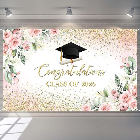 خلفية التخرج من الأزهار المائية ، فئة لافتة التخرج الزهري الوردي من 2025 تهانينا غريز حفلة موسيقية للحفلات ، زخارف الجدول ، مقصورة الصور (6 × 3.6 قدم) in Kuwait